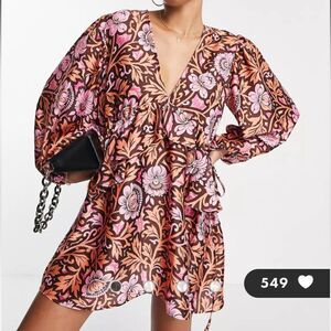 Topshop satin sleeve detail mini dress in floral print 4 NWT and in‎ packaging